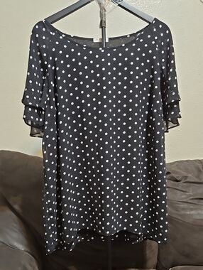 Polka Dot Ruffle Sleeve Blouse - Black/White